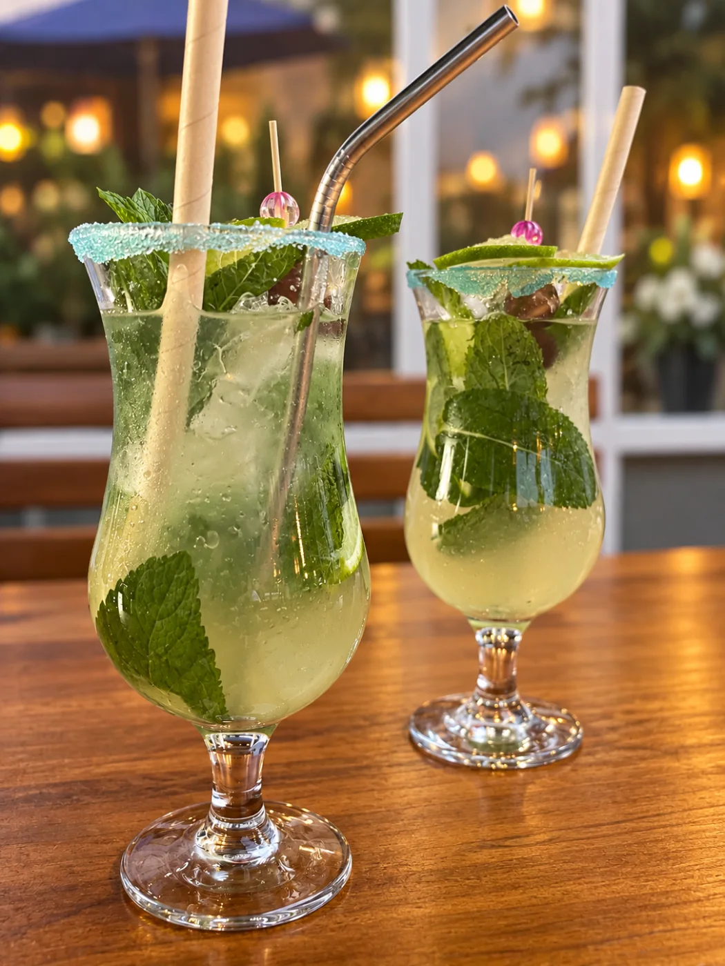 Zwei frische Mojitos mit Minze und Limette