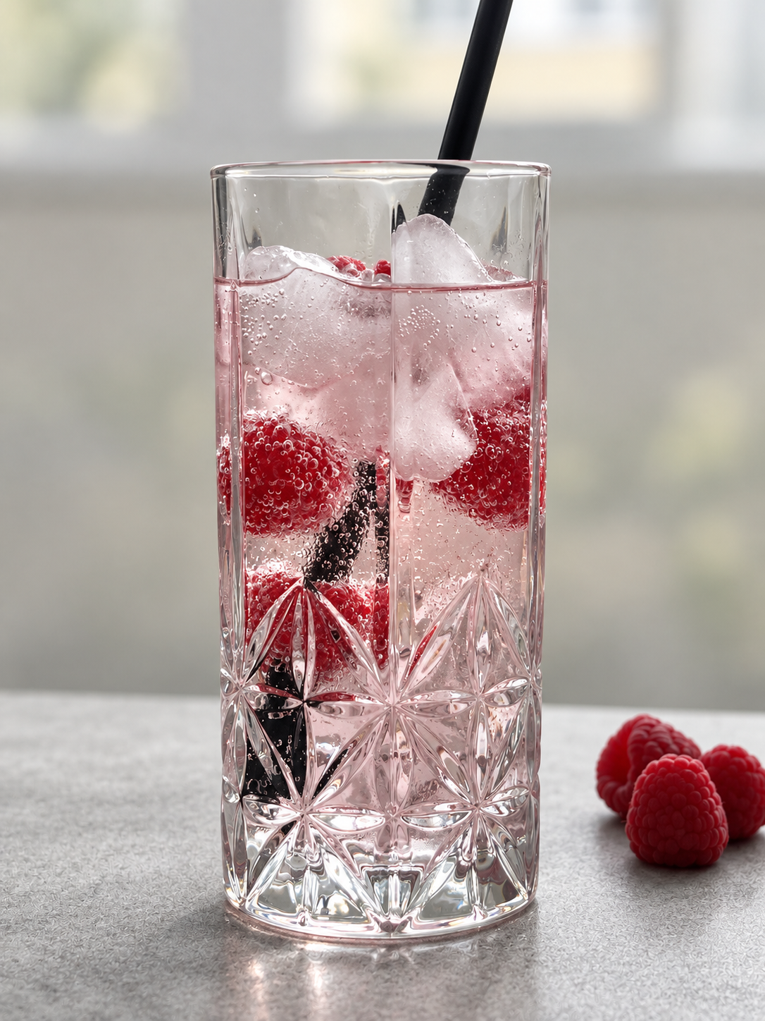Himbeer-Highball mit Eis und feiner Kohlensäure